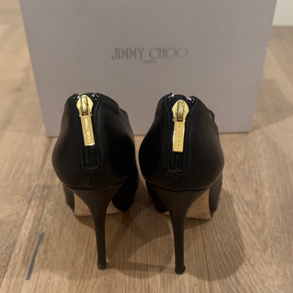 Jimmy Choo Black Leather Stiletto Pointed Heels Booties Zipper back - Picture 4 of 8